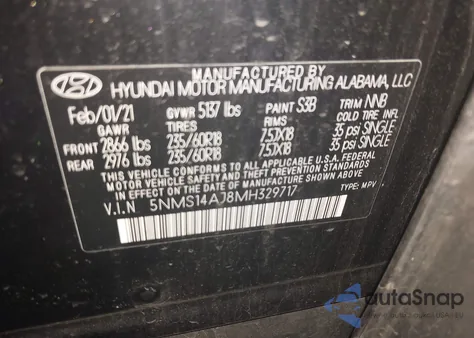 2021 Hyundai Santa Fe Se z USA, uszkodzony, nr VIN 5NMS14AJ8MH329717